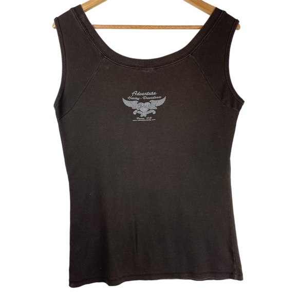 Vtg Y2K Harley Davidson Sleeveless Top Logo Graphic Brown Sz Large - Picture 2 of 10